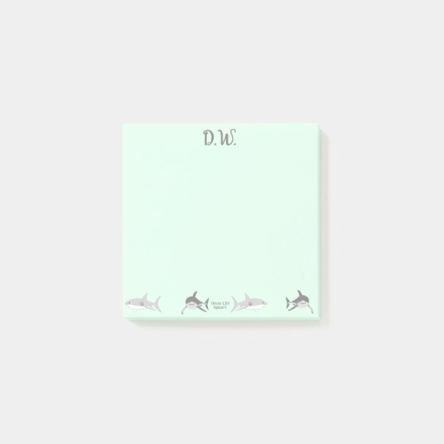 Grüne Illustration lebendiger Meereshaie Post-it Klebezettel (Vorderseite)