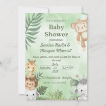 Grüne illustrierte Tiere Baby Shower Einladung