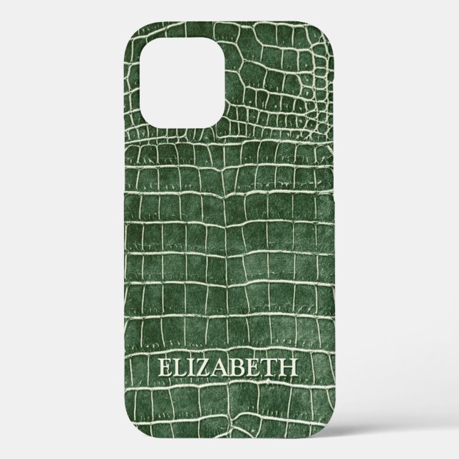 Grüne Imitat Krokodile Leder Personalisierter Name Case-Mate iPhone Hülle (Rückseite)