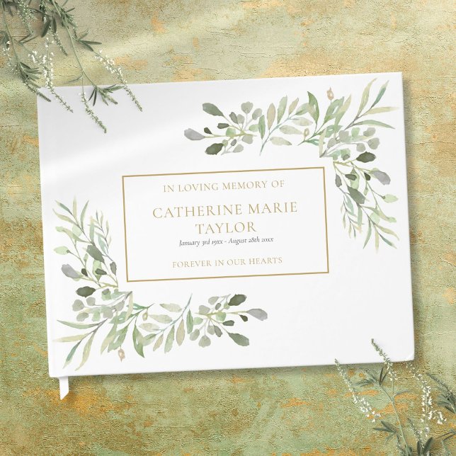 Grüne in der Gedächtnisfeier Gästebuch (Greenery In Loving Memory Memorial Funeral Guest Book)