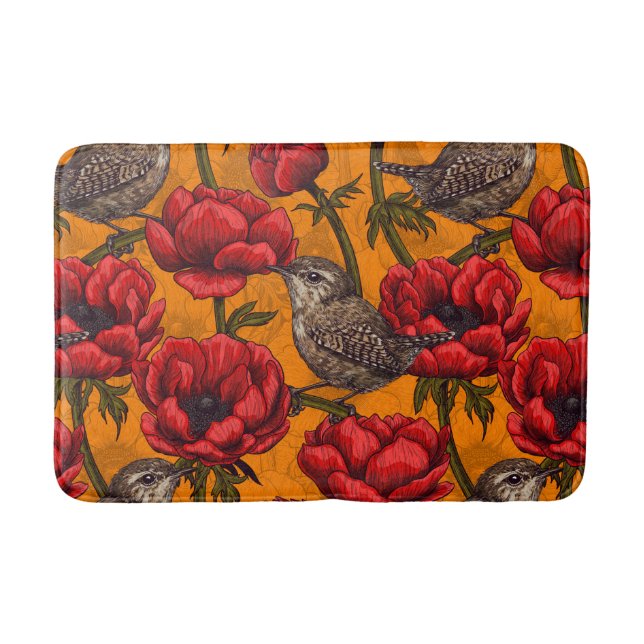 Grüne in einem roten Anemonengarten Badematte (Vorderseite)