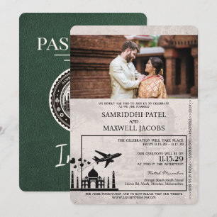 Grüne Indien-Pass-Hochzeitseinladung Einladung