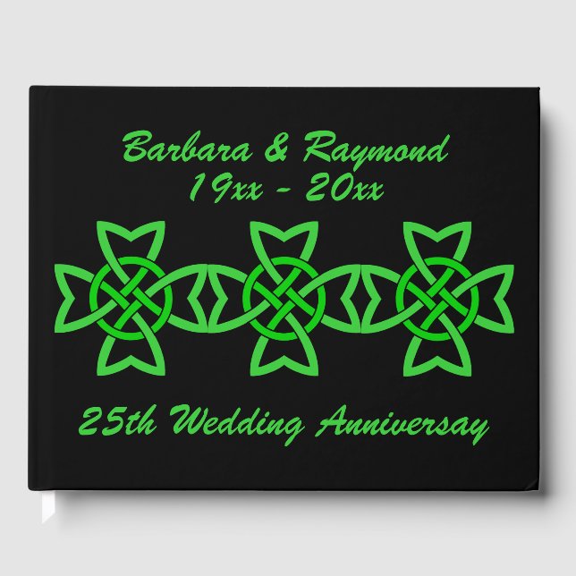 Grüne irische keltische Knochen schwarz zum Jahres Gästebuch (Vorderseite)