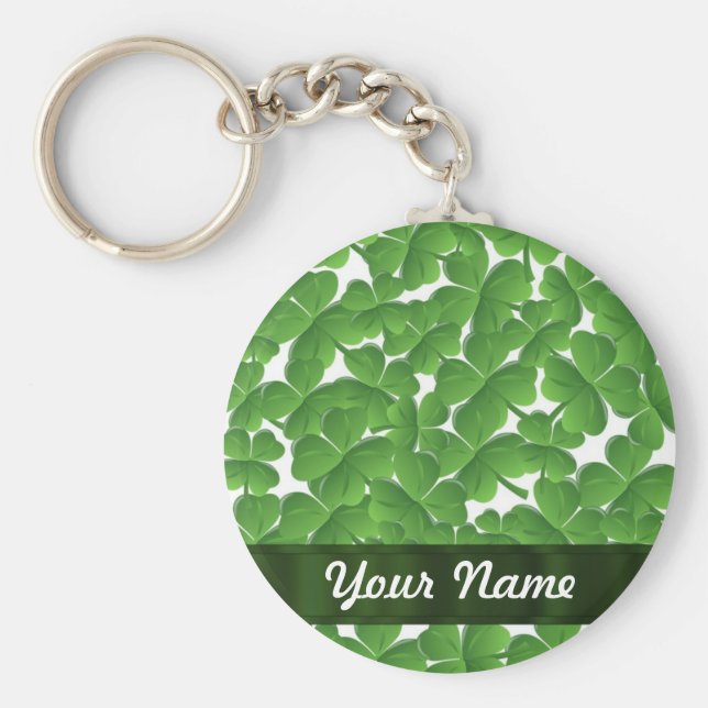 Grüne irische Kleeblätter personalisiert Schlüsselanhänger (Vorne)