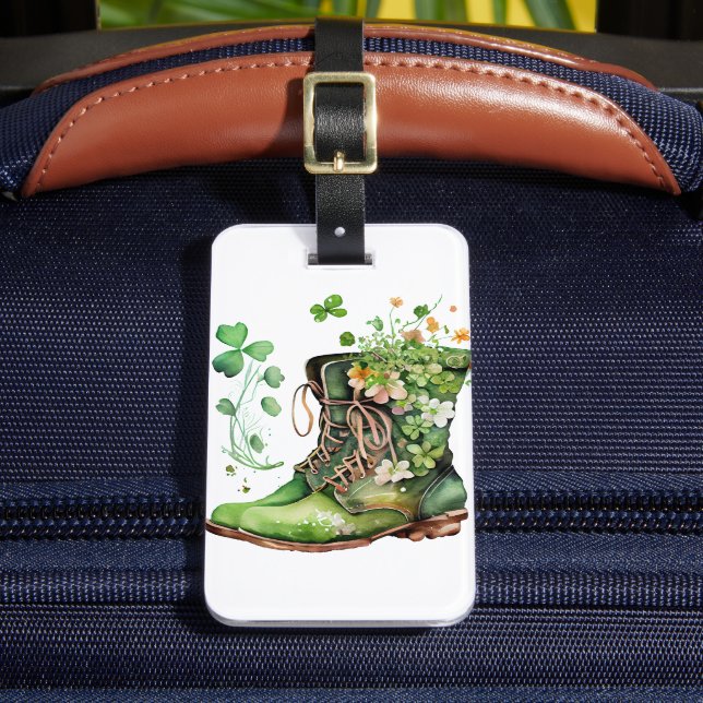 GRÜNE IRISH ARBEITSBOOTE MIT KLEEBLATTS BLUME GEPÄCKANHÄNGER (Vorderseite Insitu 2)