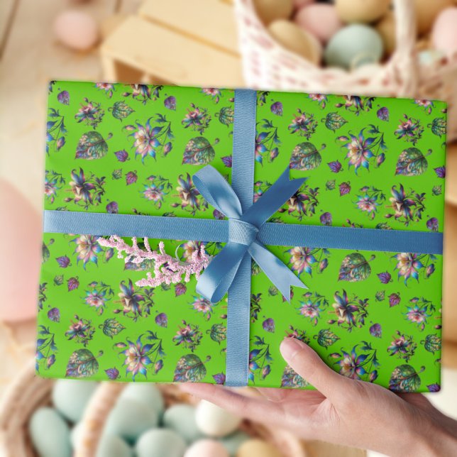 Grüne Jugendstil gefestigte Gläser Kolumbine Blume Geschenkpapier (Von Creator hochgeladen)