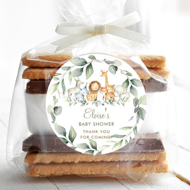 Grüne Jungle Animals Kinderdusche Danke Runder Aufkleber (Von Creator hochgeladen)