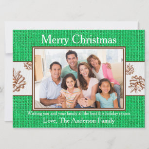 Grüne Jute-Tannenzapfen-Foto - 6x8 Weihnachtskarte Feiertagskarte