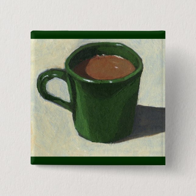 GRÜNE KAFFEE-TASSE: IMPRESSIONIST-MALEREI BUTTON (Vorderseite)