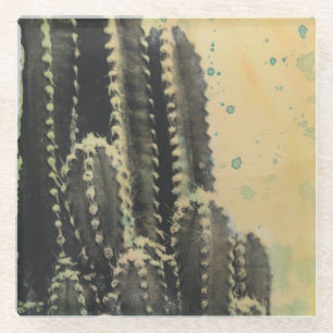 Grüne Kakteen auf gelbem Hintergrund Glasuntersetzer