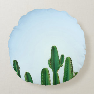 Grüne Kakteen-Pflanze im weißen Hintergrund Rundes Kissen