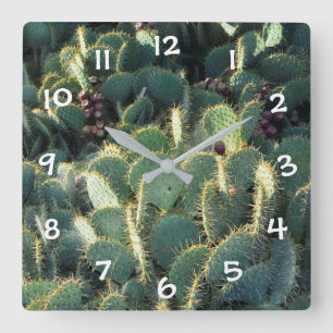 Grüne Kakteen Quadratische Wanduhr