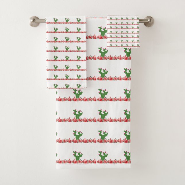 Grüne Kaktus Orange Blumen Badezimmer Handtuch Set (Insitu)