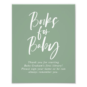 Grüne Kalligrafie-Bücher für Baby-Shower-Schild Fotodruck