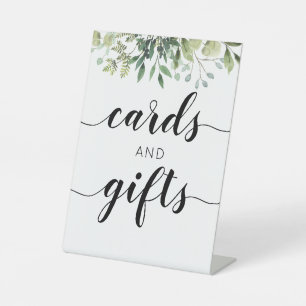 Grüne Kalligrafie-Hochzeitskarten und Geschenke Pe Sockelschild