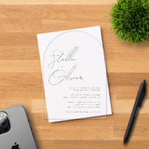 Grüne Kalligraphie-Namen der Moderne Hochzeit Acryleinladungen