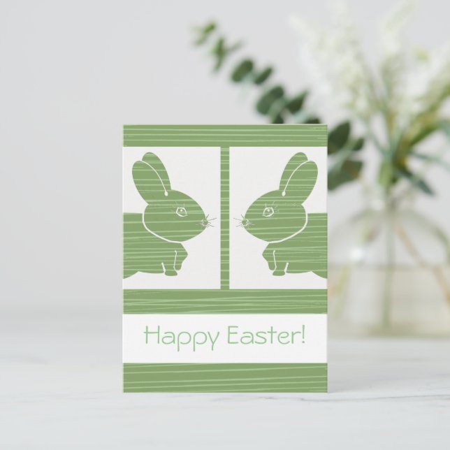 Grüne Kaninchen Ostern Postkarte (Stehend Vorderseite)