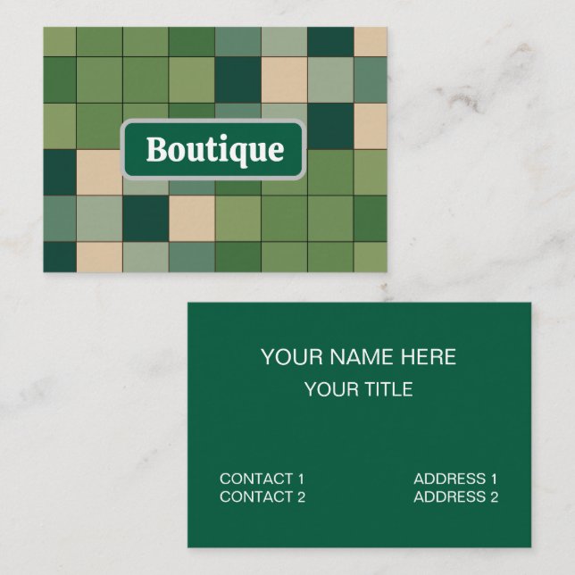Grüne Karierte Boutique Visitenkarte (Vorne/Hinten)