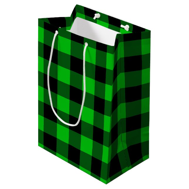 Grüne Karierte Geschenktasche Mittlere Geschenktüte (Vorderseite Schrägansicht)