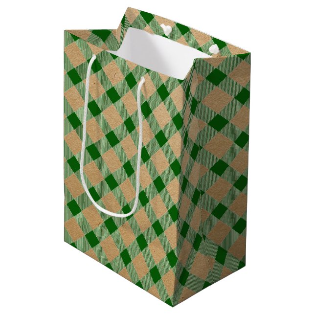 Grüne karierte Geschenktasche Mittlere Geschenktüte (Vorderseite Schrägansicht)