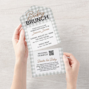 Grüne Karo-Baby-Brunch-Einladung mit Buchkarte All In One Einladung