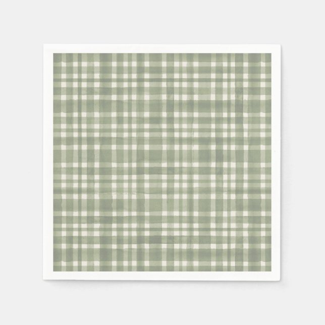 Grüne Karo-Wasserfarbe Gingham-Partyplatte Serviette (Vorderseite)