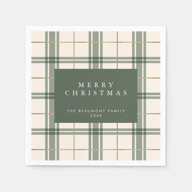 Grüne Karo-Weihnachtspapier-Servietten Serviette (Vorderseite)