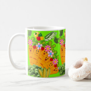 Grüne Karotten Blumenerbsen Tasse