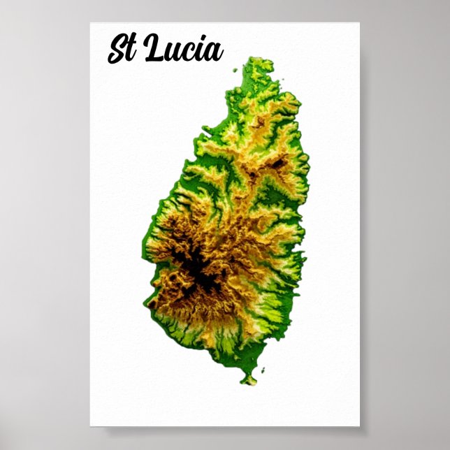 Grüne Karte von St. Lucia Poster (Vorne)