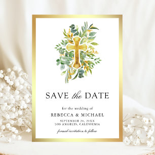 Grüne Katholische Hochzeit in Gold Save The Date