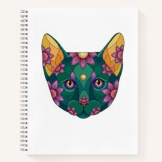GRÜNE KATZE mit BLUMEN Skizzenbuch Spiralblock Notizbuch
