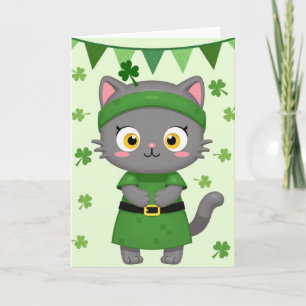 Grüne Katze Shamrock Muster Karte