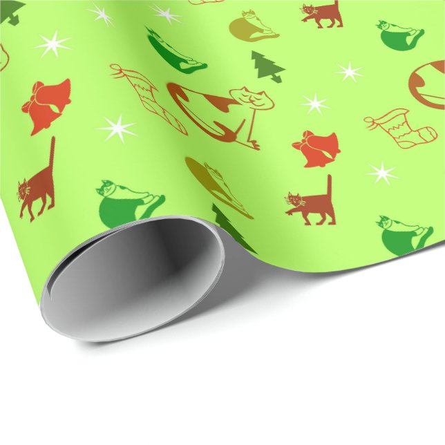Grüne Katze Weihnachtsgeschenk Wrap Wrapping Paper Geschenkpapier (Rolleneckpunkt)