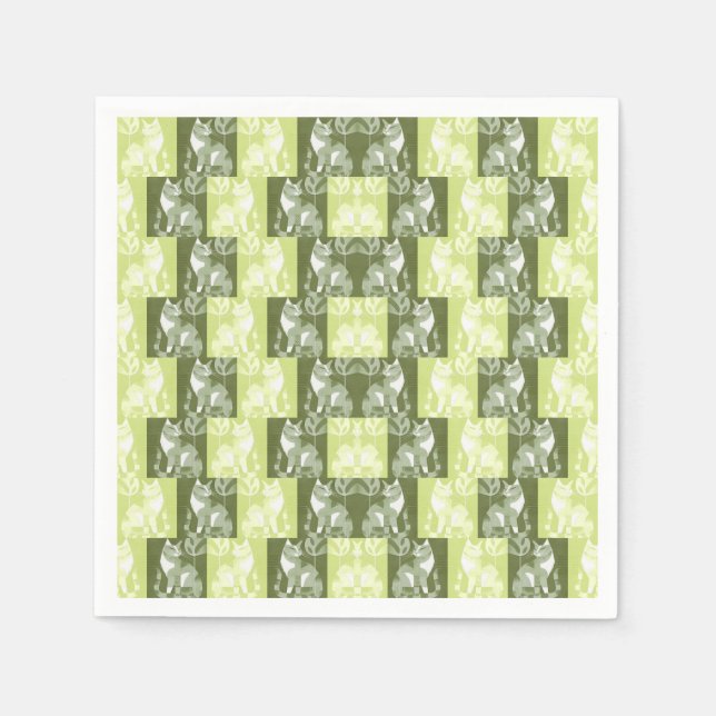 Grüne Katzen Serviette (Vorderseite)