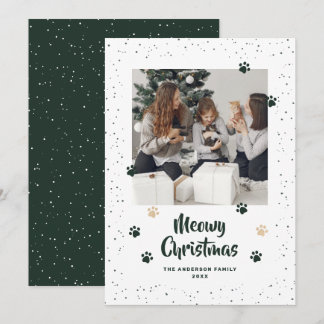 Grüne Katzenpfoten Schnee Foto Weihnachtskarte Meo Feiertagskarte