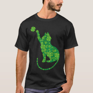 Grüne Katzensilhouette Shamrocks St. Patrick's Day T-Shirt