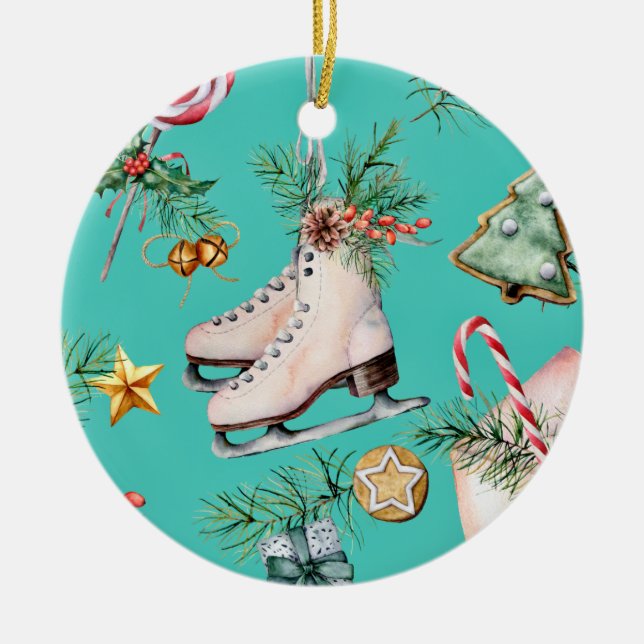 Grüne Kekse am Weihnachtssee Skate Keramik Ornament (Vorne)