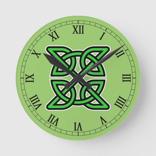 Grüne keltische Knotenwanduhr Runde Wanduhr (Vorderseite)
