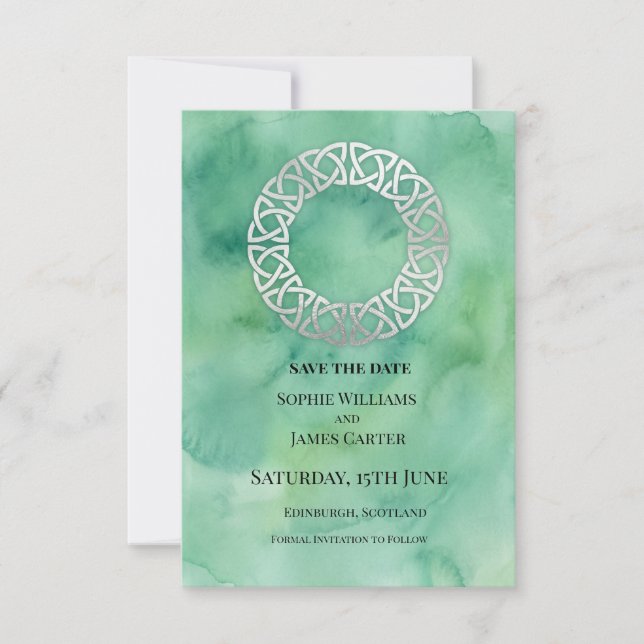 Grüne keltische Kranzhochzeit Save The Date (Vorderseite)