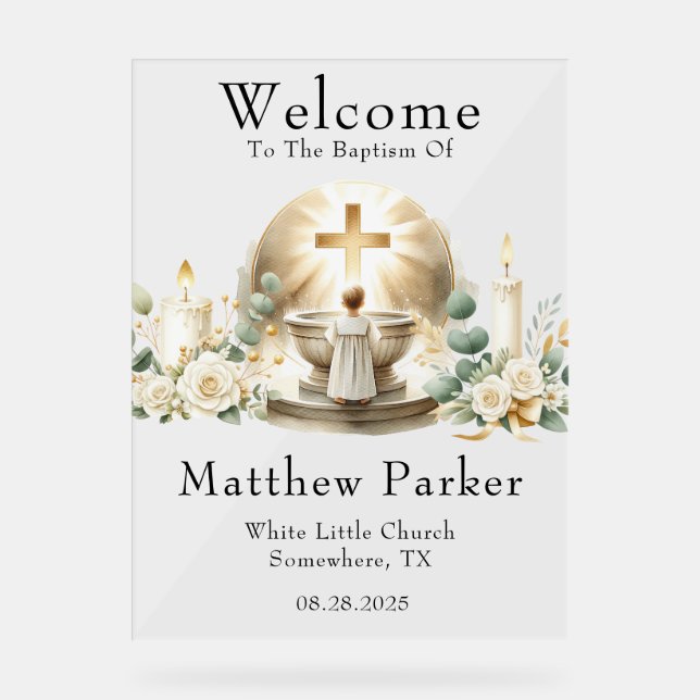 Grüne Kerzen Boy Taufe Begrüßungszeichen Acrylschild (Vorderseite)