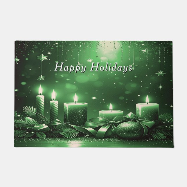Grüne Kerzen Weihnachten Feiertags Fußmatte (Vorderseite)