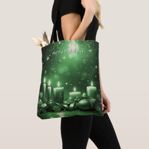 Grüne Kerzen Weihnachten Feiertags-Tragetasche