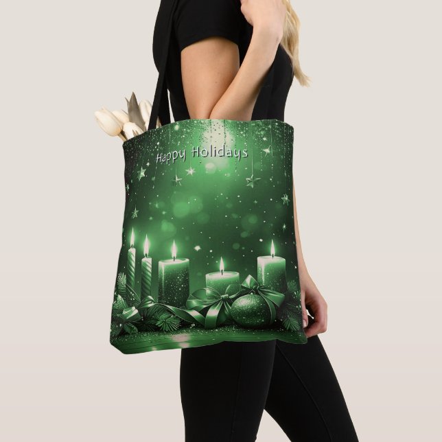 Grüne Kerzen Weihnachten Feiertags-Tragetasche (Von Nahem)