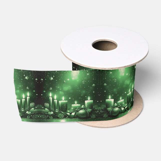 Grüne Kerzen Weihnachten Satinband (Spule)