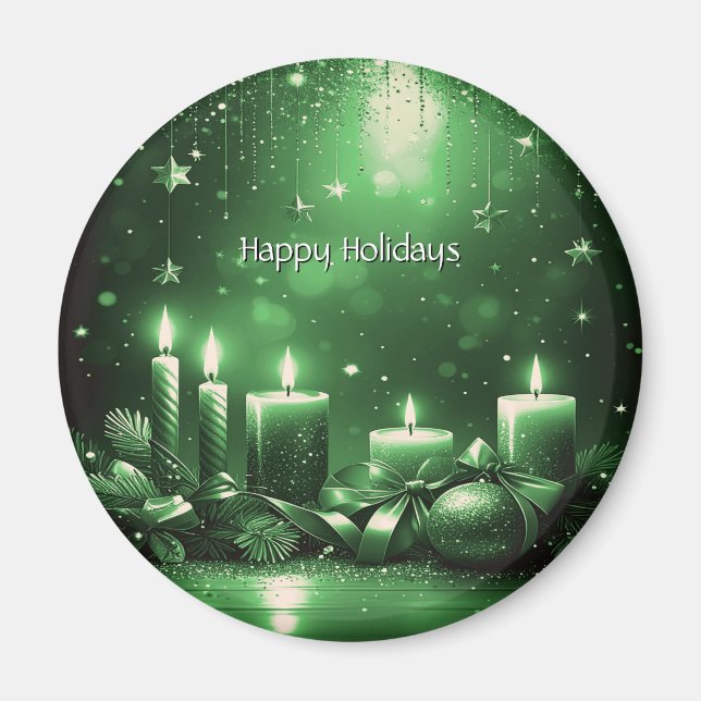 Grüne Kerzen Weihnachts-Feiertags-Magnet Magnet (Vorne)