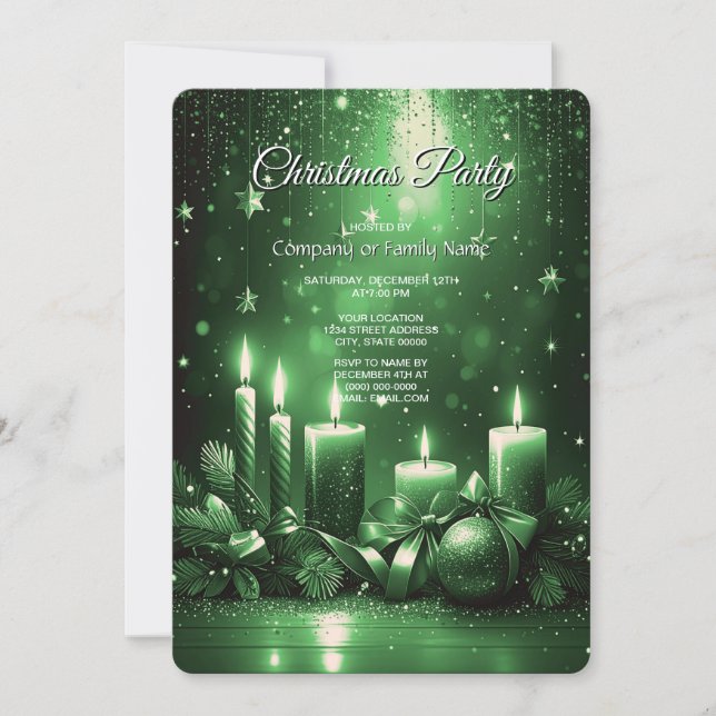 Grüne Kerzen Weihnachtsfeier Einladung (Vorderseite)