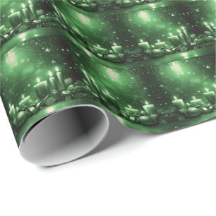 Grüne Kerzen Weihnachtsfeiertags-Geschenkpapier Geschenkpapier