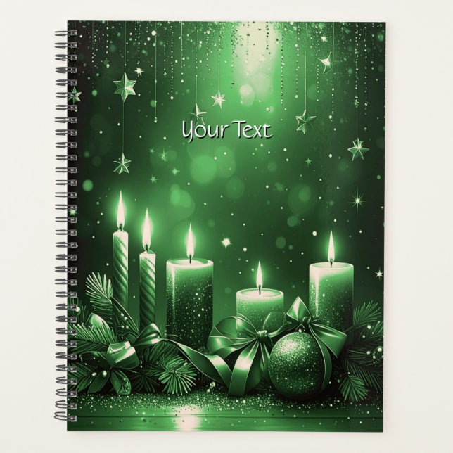 Grüne Kerzen Weihnachtsfeiertagsplaner Planer (Vorderseite)