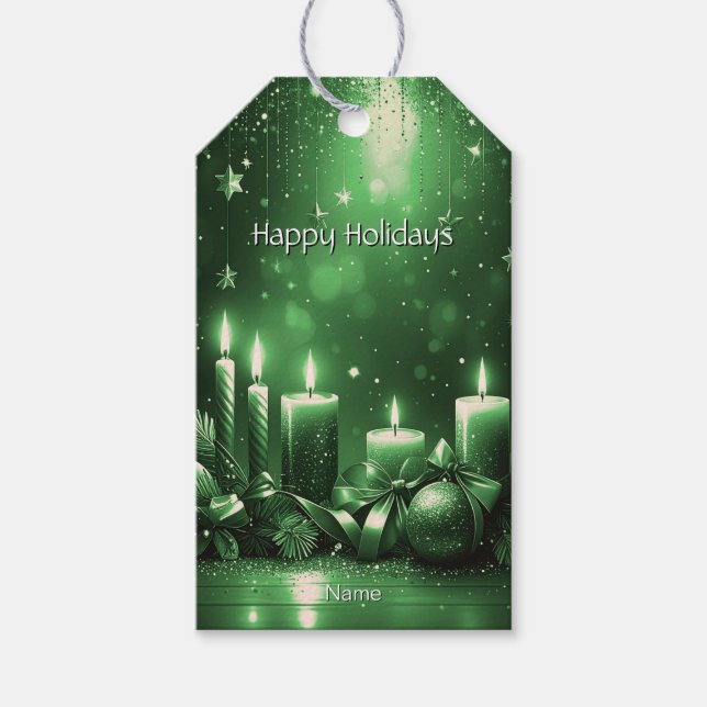 Grüne Kerzen Weihnachtsgeschenk-Anhänger Geschenkanhänger (Vorderseite)