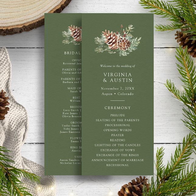 Grüne Kiefer Programm (Elegant Green Pinecone Greenery Wedding Program by Painted Paperie
)